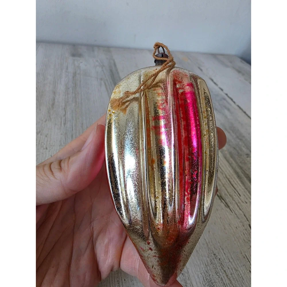 Antique indent parachute rainbow ornament Xmas tree pink red